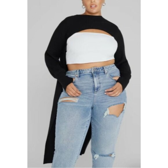 Fashion To Figure Black Long Back Shoulder Shrug Duster Sweater Plus Size 0 NWT - Picture 1 of 13
